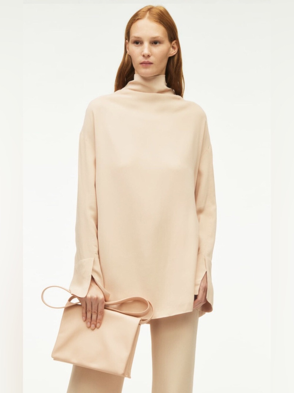New Zara $119 Light Pink Pajama Style Minimalist Top Blouse Small 8182/769